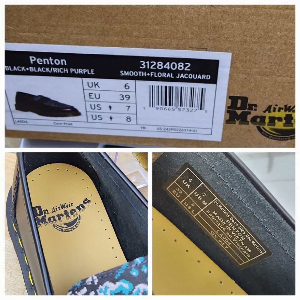 ☔️🩵NIB Dr. Martens Black & Rich Purple Floral Jacquard Penton Loafers Size 8 - Picture 13 of 15